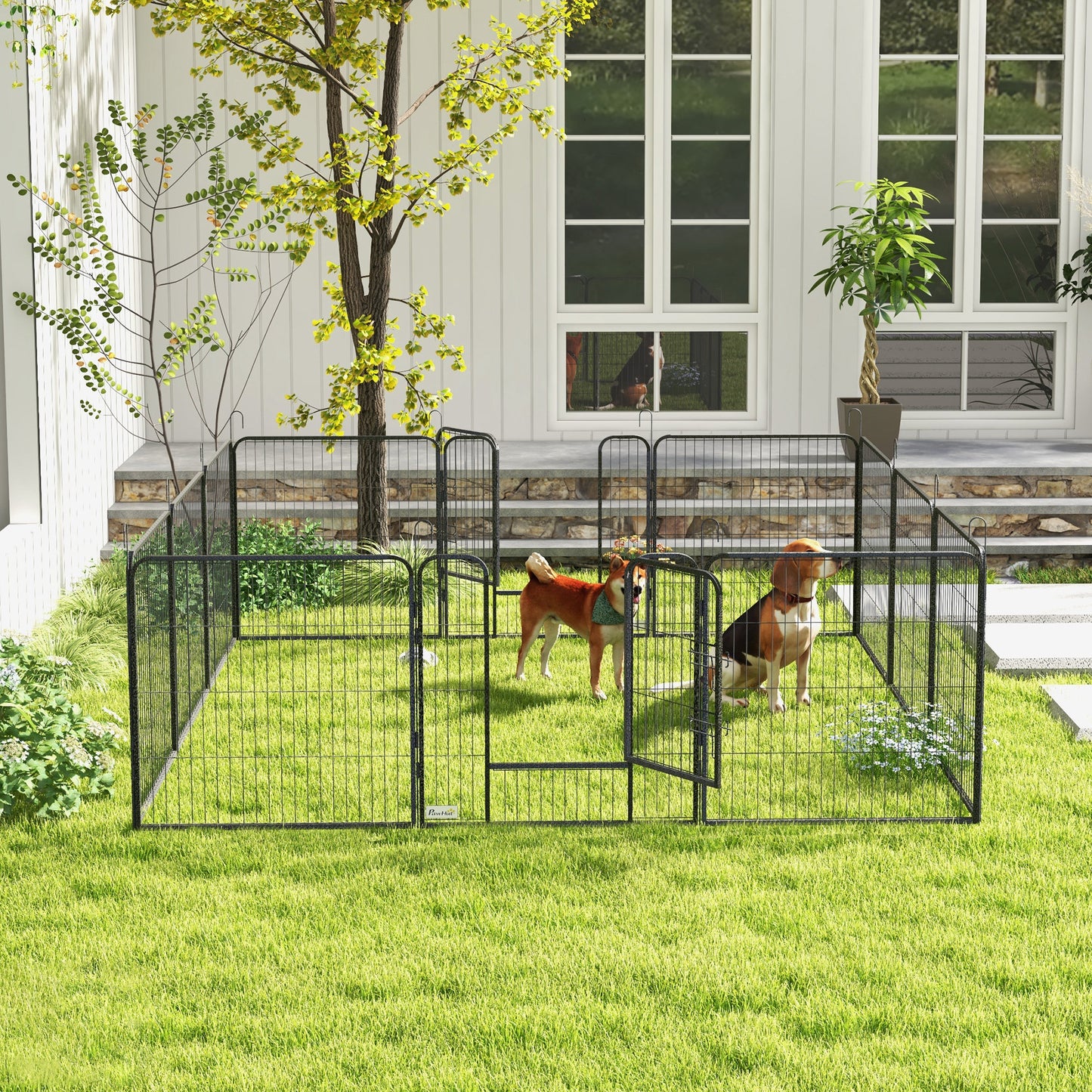 12 Panels Heavy Duty Puppy Playpen, for Small Dogs, Indoor and Outdoor Use - Silver