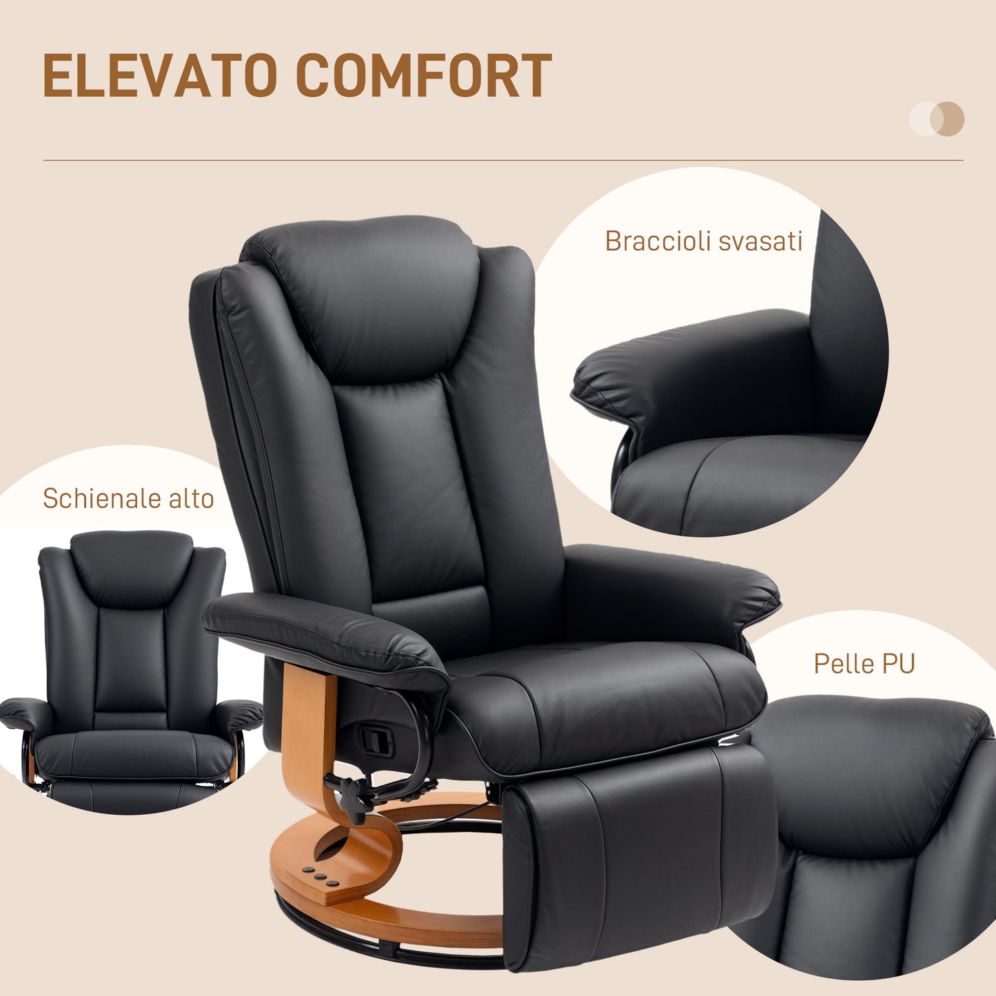 Faux Leather Recliner Chair - Black