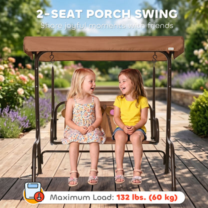 2 Seater Kids Garden Swing Seat, Children Outdoor Patio Lounge Chair for Gardens w/ Adjustable Awning, Seatbelt