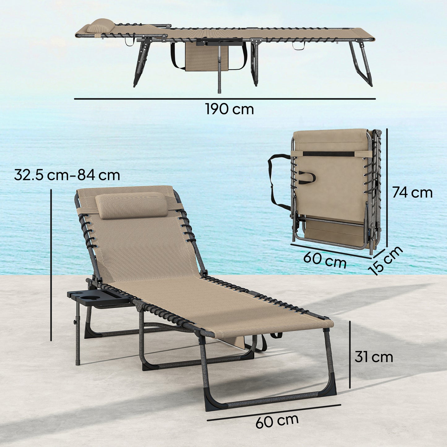 Five-Position Reclining Sun Loungers Set of 2 - Beige