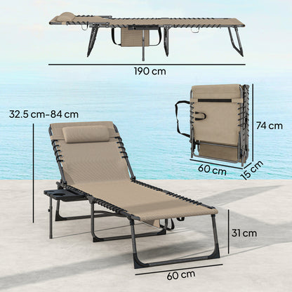 Five-Position Reclining Sun Loungers Set of 2 - Beige