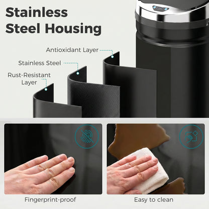 42L Automatic Motion Sensor Rubbish Bin with Fingerprint Resistant, Stainless Steel, Black