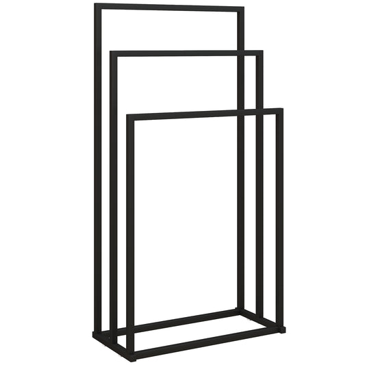 Freestanding Towel Rack, Steel Towel Rail Holder with 3 Bars, Black