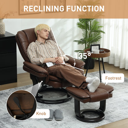 Faux Leather 135° Reclining Chair and Footstool - Brown