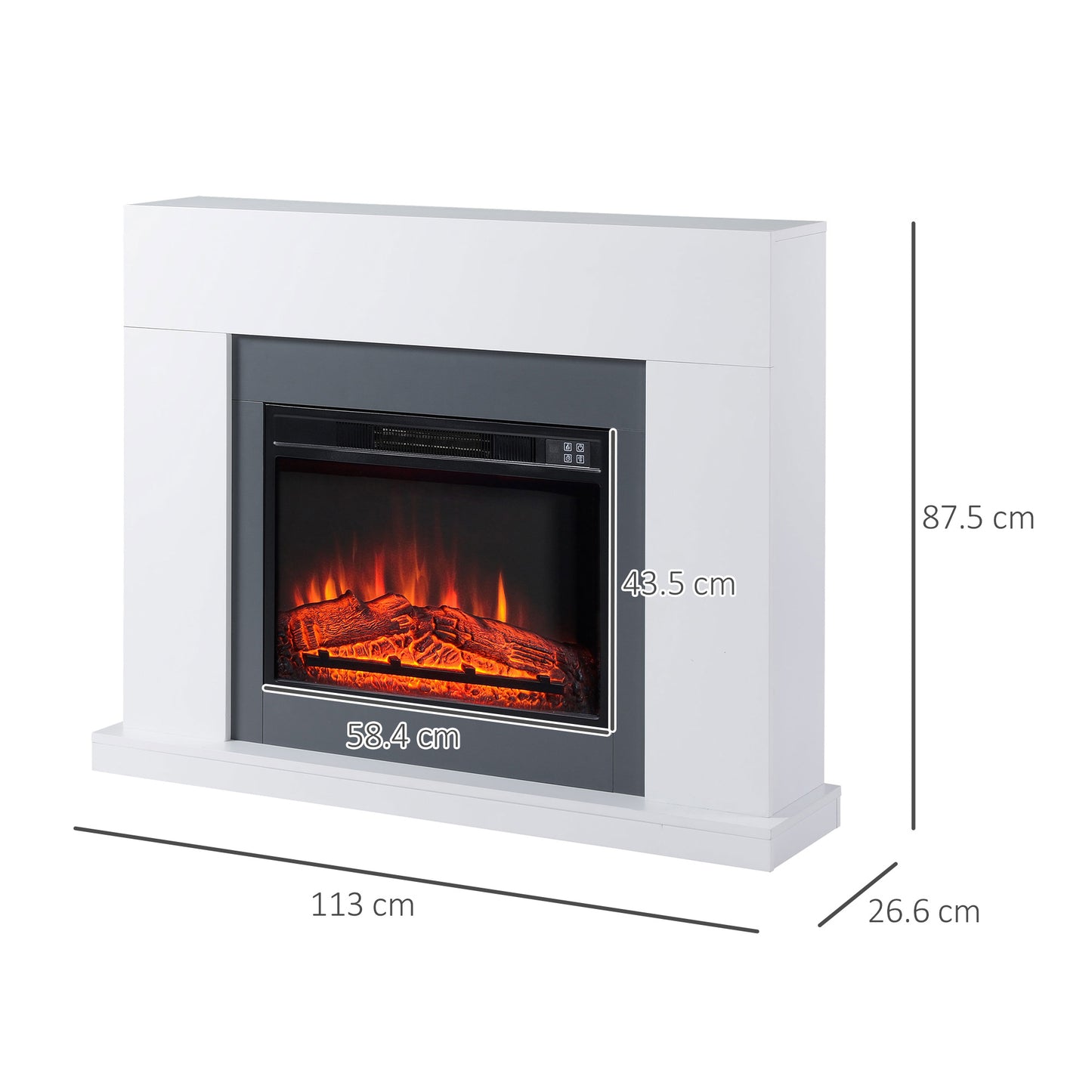 44" Electric Fireplace Suite with Remote Control, 2000W Freestanding Fireplace Heater with LED Flame Effect
