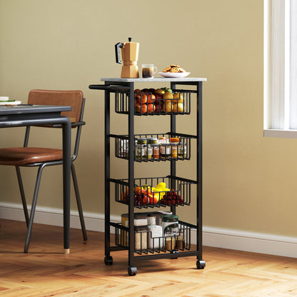 Four Basket Mobile Kitchen Island, with Brakes - Grey/Black