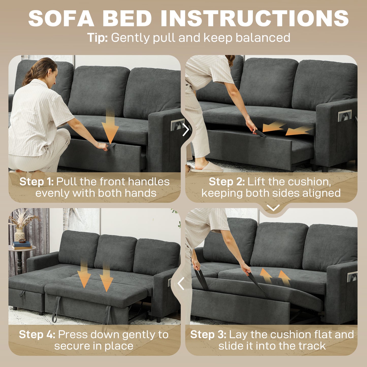 Pull Out Sofa Bed with 113 x 49cm storage space - Charcoal Grey
