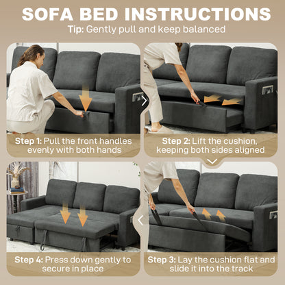 Pull Out Sofa Bed with 113 x 49cm storage space - Charcoal Grey