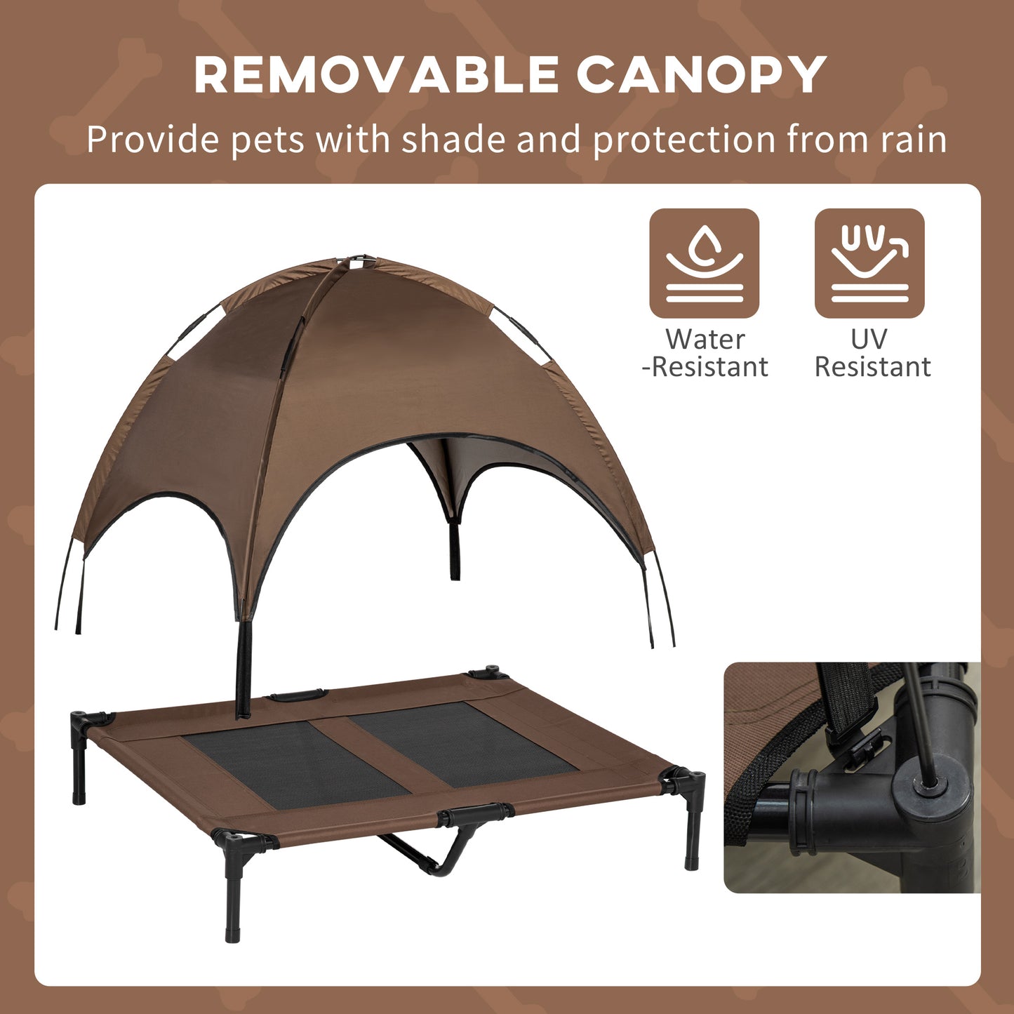 Outdoor Dog Bed with Removable Canopy, Portable Raised Dog Bed for Camping, Garden & Beach
