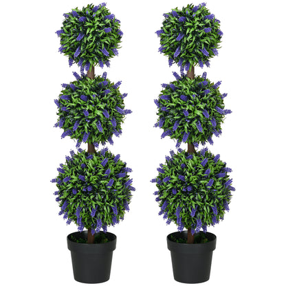 Set of 2 Artificial Plants, Lavender Flowers Ball Trees with Pot, for Home Indoor Outdoor Decor, 110cm