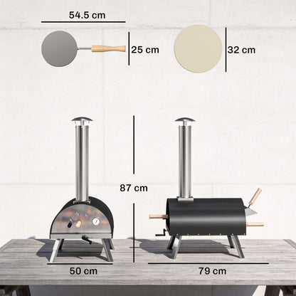 Outdoor Pizza Oven Foldable Legs Pellet Wood Fired Pizza Maker w/ 12" Rotating Stone and Peel