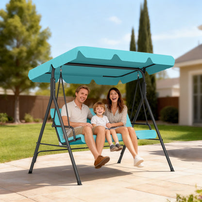 Three-Seater Garden Swing Chair, with Adjustable Canopy - Teal