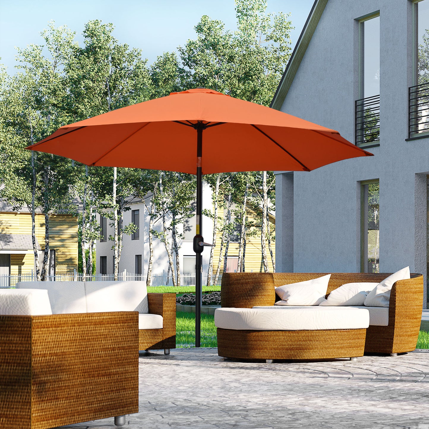 2.6M Patio Parasol Sun Umbrella, Tilt Shade Shelter Canopy with Crank 8 Ribs Aluminium Frame, Orange