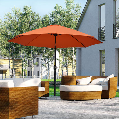 2.6M Patio Parasol Sun Umbrella, Tilt Shade Shelter Canopy with Crank 8 Ribs Aluminium Frame, Orange
