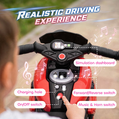 Kids Electric Motorcycle Ride-On Toy, 3-Wheel Battery-Operated Motorbike with Horn, Toddler Ride On Bike, Red