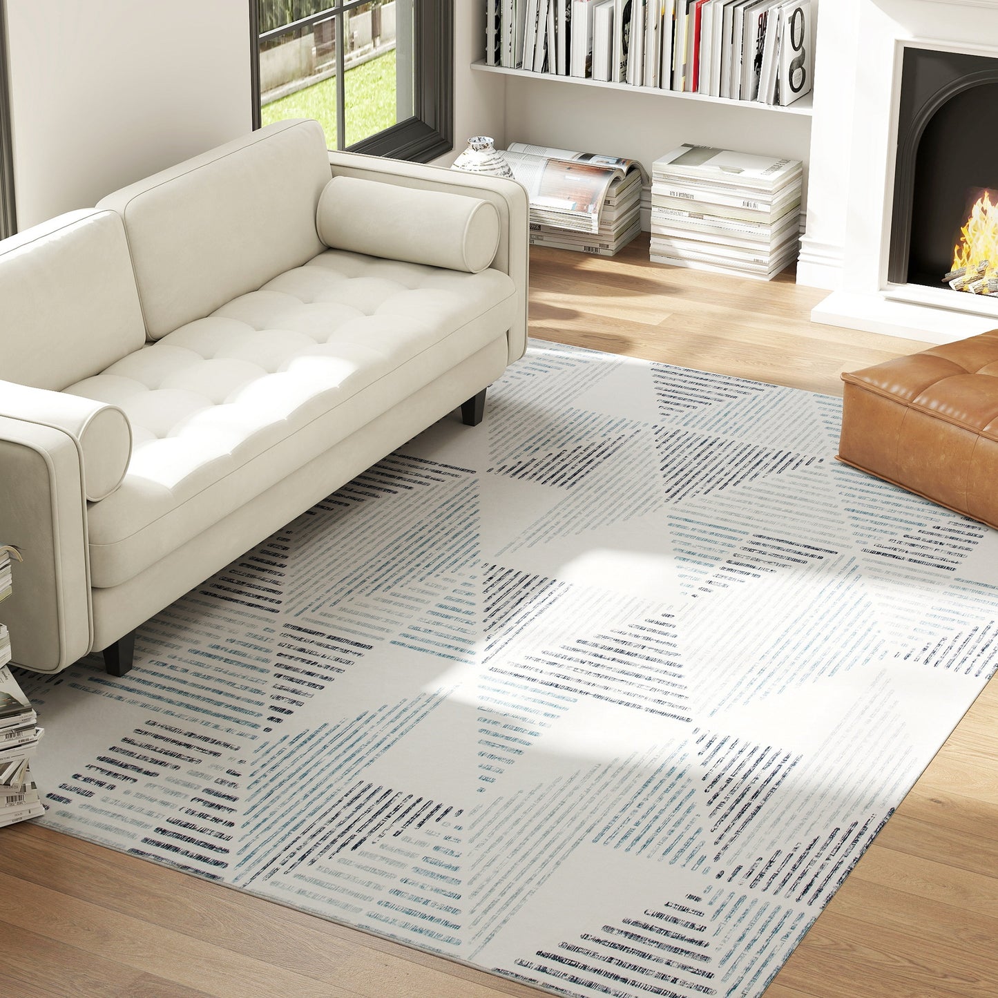 Modern Area Rug, Geometric Pattern Non-Slip Washable Rug, Soft Floor Carpet for Living Room, Bedroom, Dining Room