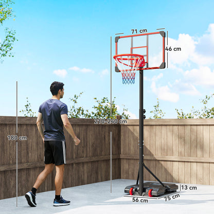 Height Adjustable Basketball Hoop and Stand with Firm Backboard and Weighted Base, Portable on Wheels, Red