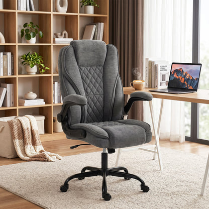Office Chair, Ergonomic Desk Chair with Flip-up Armrest, Pocket Springs, Swivel Wheels, Adjustable Height, Grey