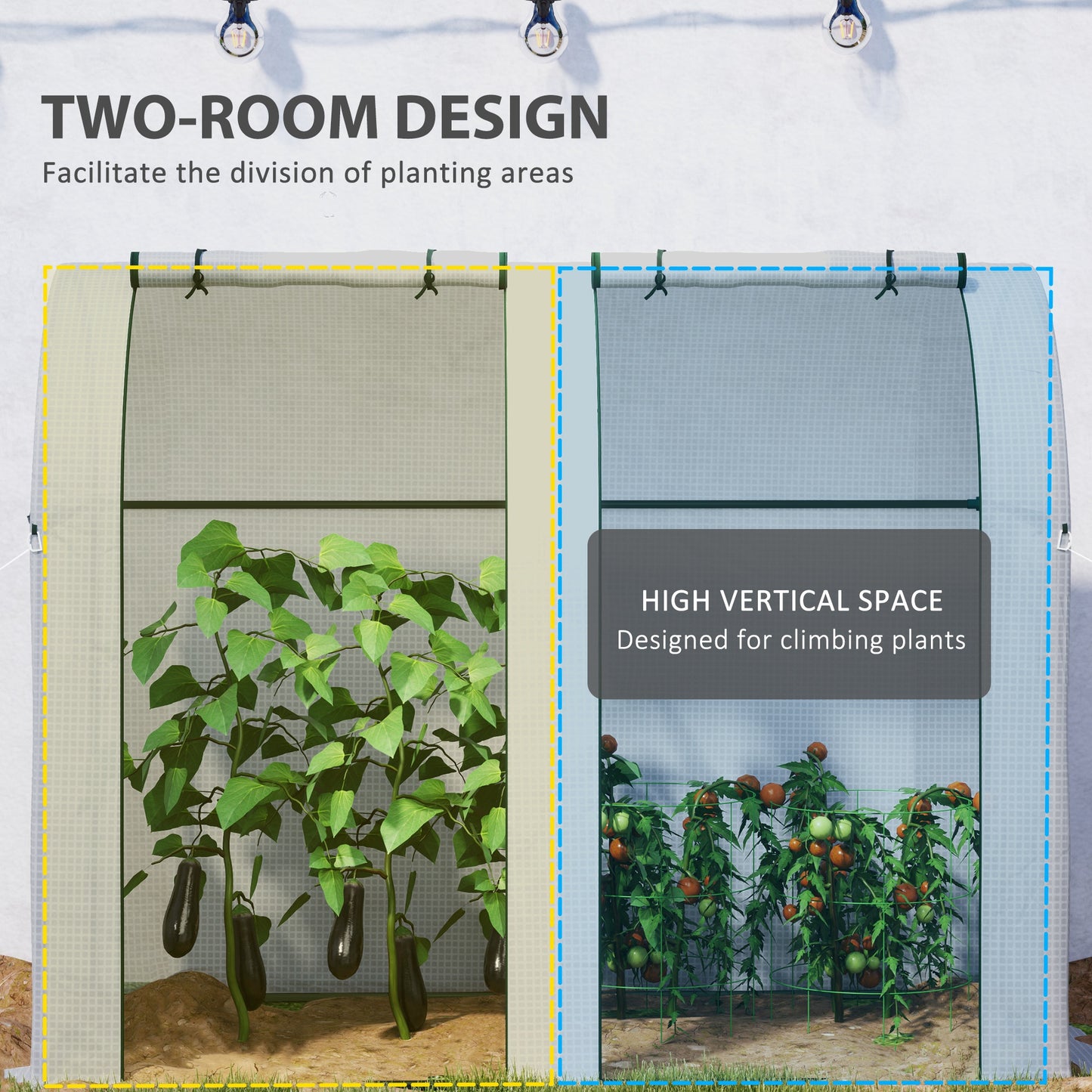94 x 185cm Mini Two-Room Greenhouse - White