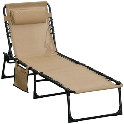 Portable Sun Lounger, Folding Camping Bed Cot, Reclining Lounge Chair 5-position Adjustable Backrest with Side Pocket