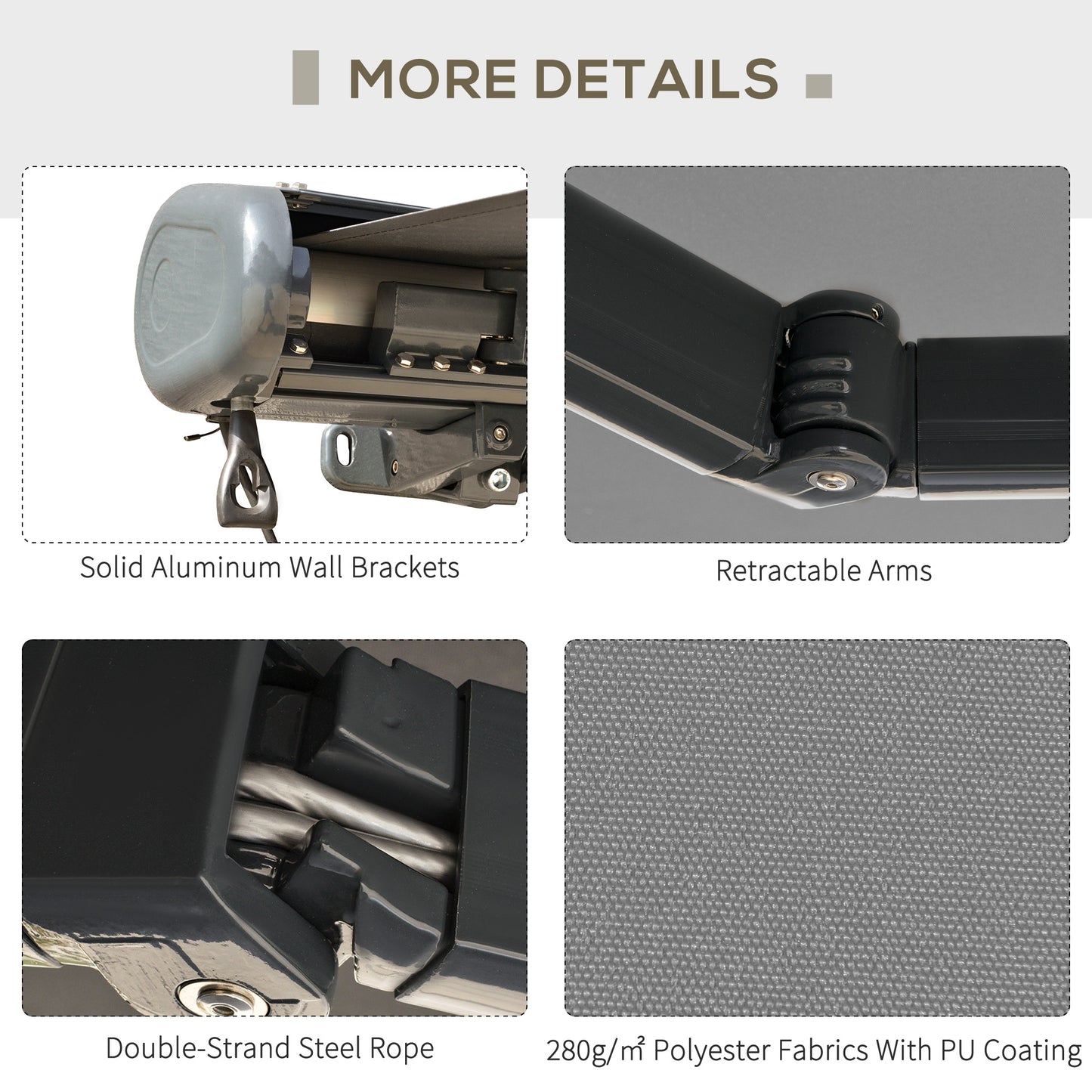 3 x 2.5m Electric Awning with Remote Controller, Aluminium Frame DIY Retractable Awning