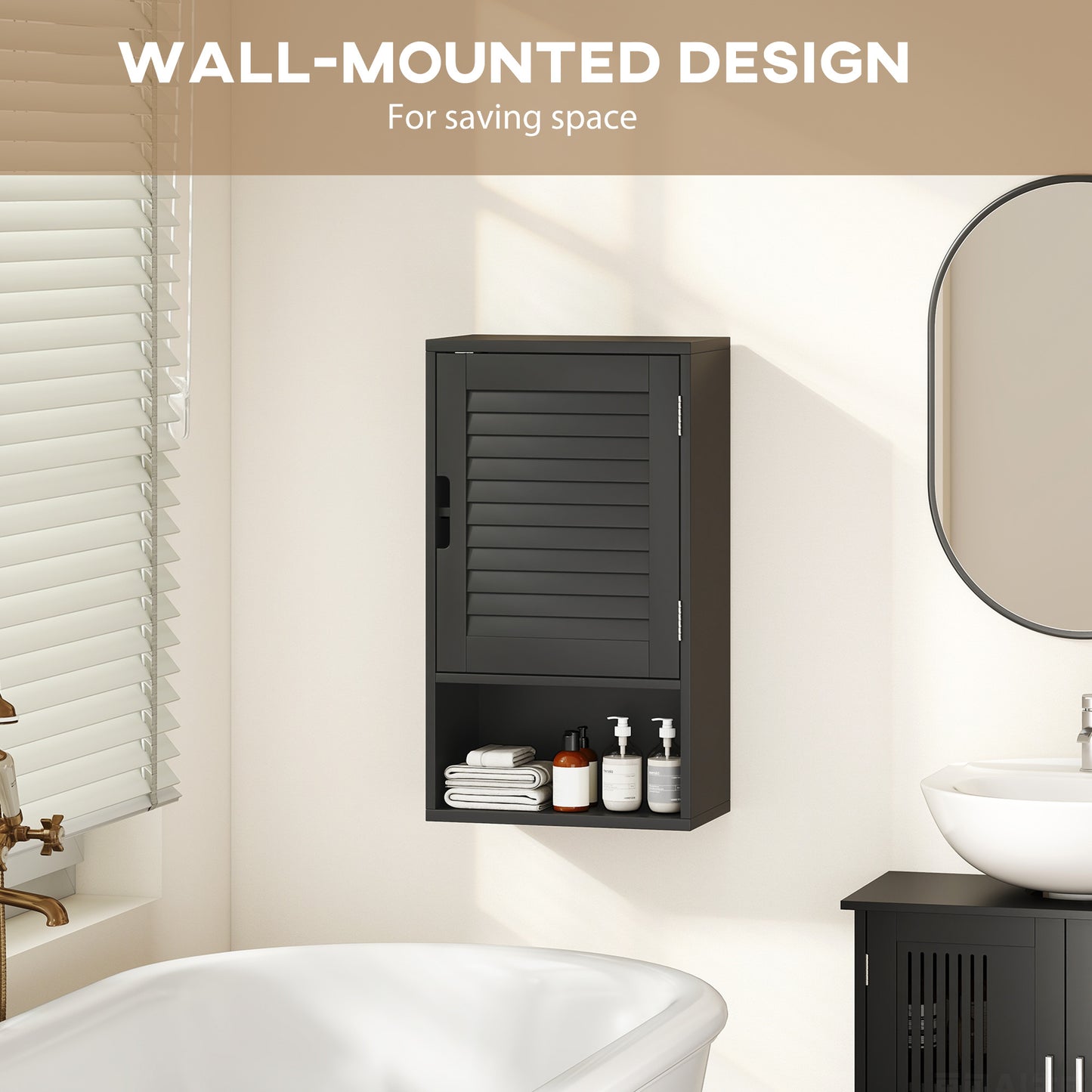 Bathroom Cabinet, Wall Mounted Storage Cabinet with Adjustable Shelves, 40 x 20 x 60 cm, Black
