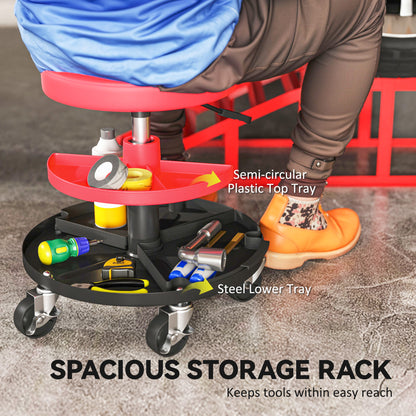 Rolling Mechanic Stool, 135kg Capacity Workshop Stool, 360° Swivel Roller Padded Creeper Seat with Wheels