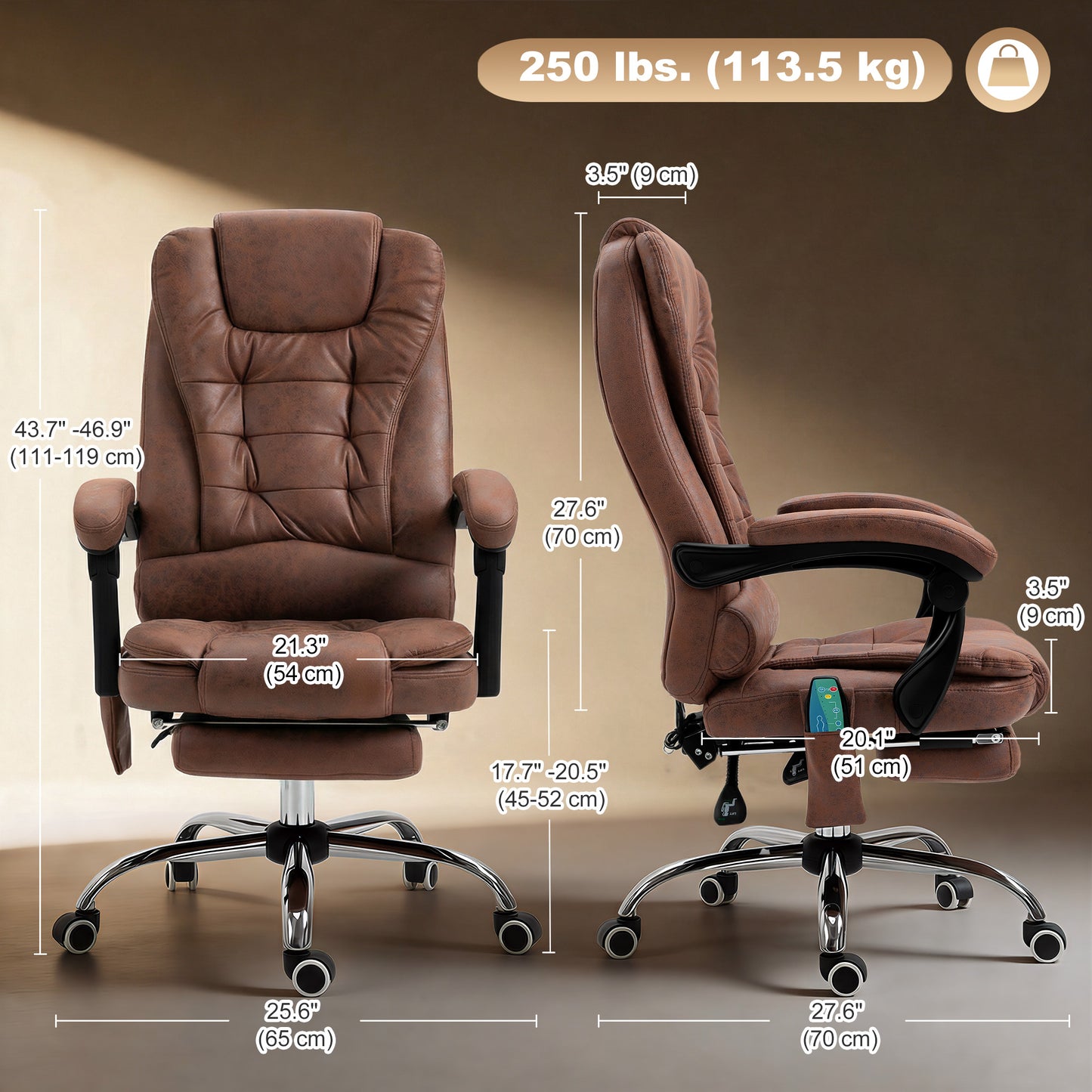 Heated 6 Points Vibration Massage Executive Office Chair Adjustable Swivel Ergonomic High Back Desk Chair Recliner with Footr