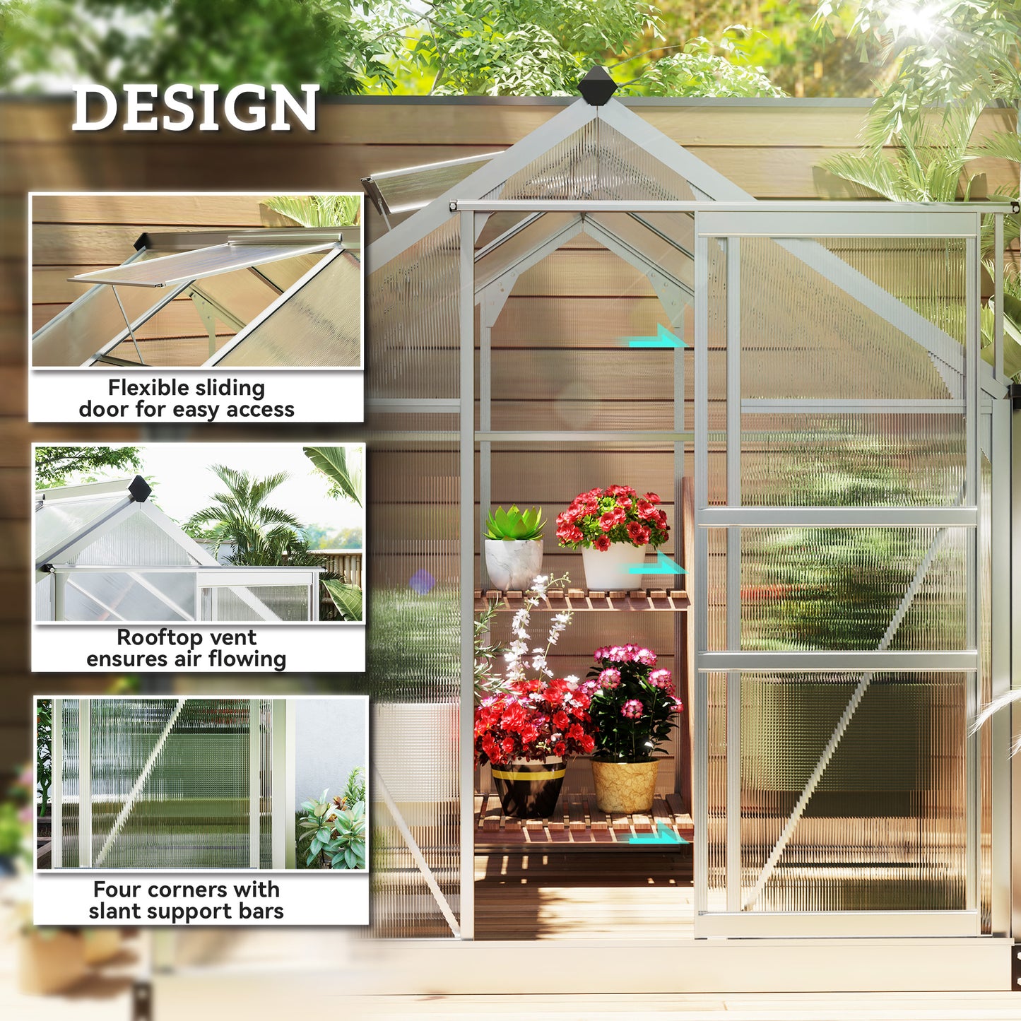 6 x 6ft Polycarbonate Greenhouse - Clear