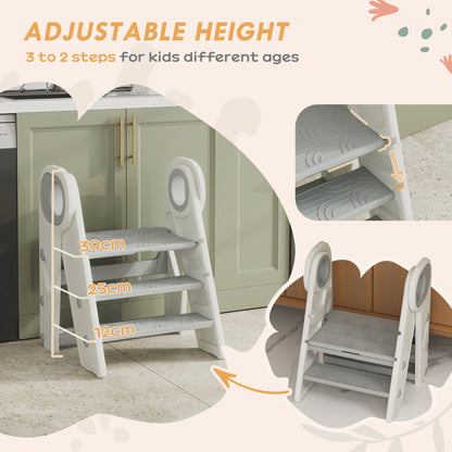 Foldable and Adjustable Kids Step Stool with Handle, Non-Slip, Grey
