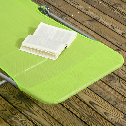 Set of Two Steel Frame Sun Loungers, with Reclining Backs - Green
