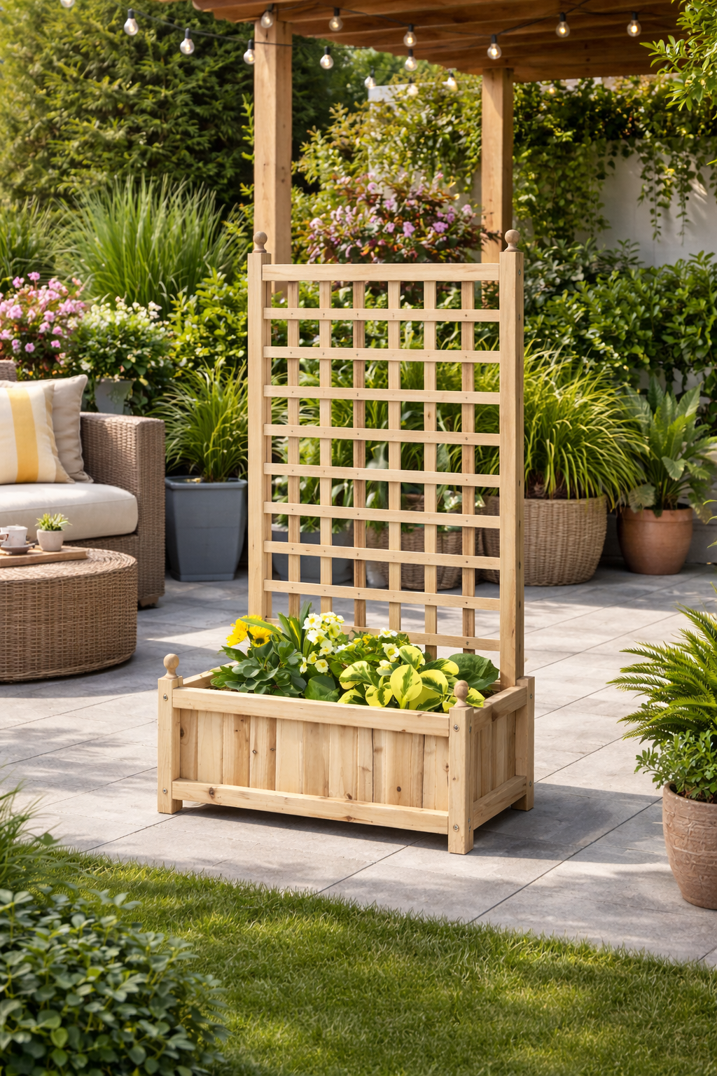 Garden Planters with Trellis for Climbing Vines, Wood Raised Beds for Garden, Flower Pot, Indoor Outdoor, Natural