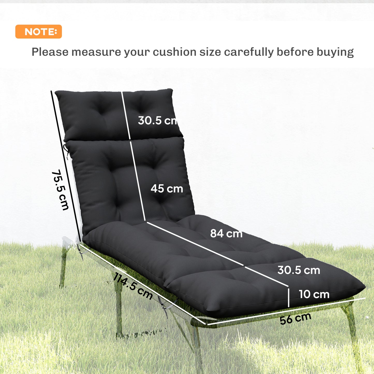 Set of Two 190 x 56cm Sun Lounger Cushions - Black