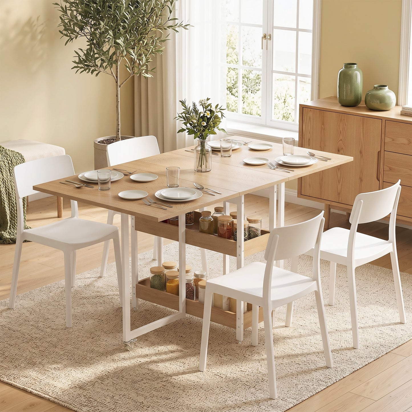 Four-Person Drop Leaf Table - Natural Wood-Effect