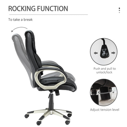 Home Office Chair High Back Computer Desk Chair with Faux Leather Adjustable Height Rocking Function Black