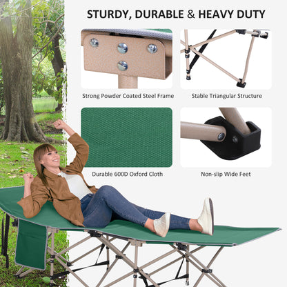 Single Person Camping Bed Folding Cot Outdoor Patio Portable Military Sleeping Bed Travel Guest Leisure Fishing with Side Poc