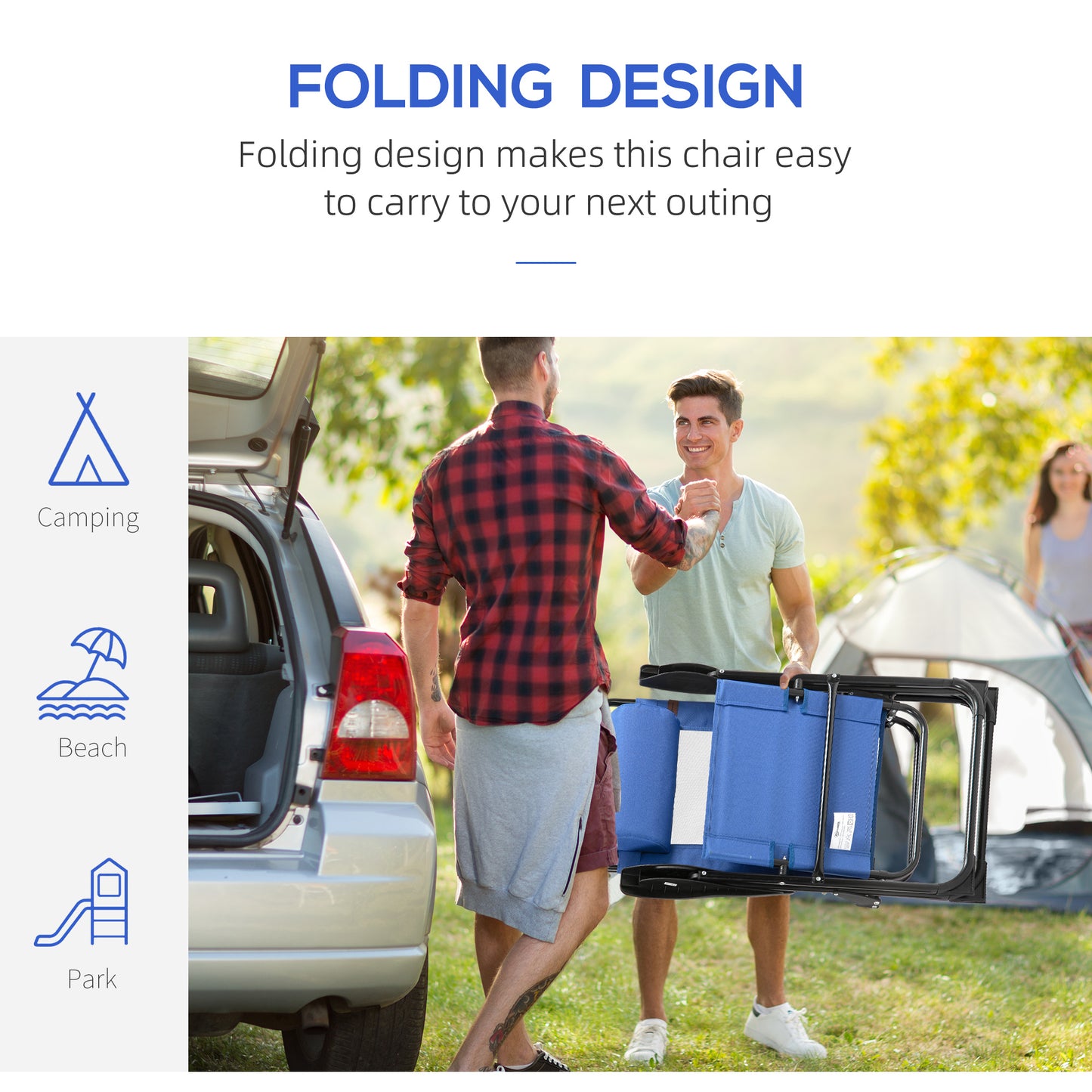 Folding Garden Chairs Set of 2, 5-Position Recliner Camping Chair with High Back, All Weather Texteline Seat