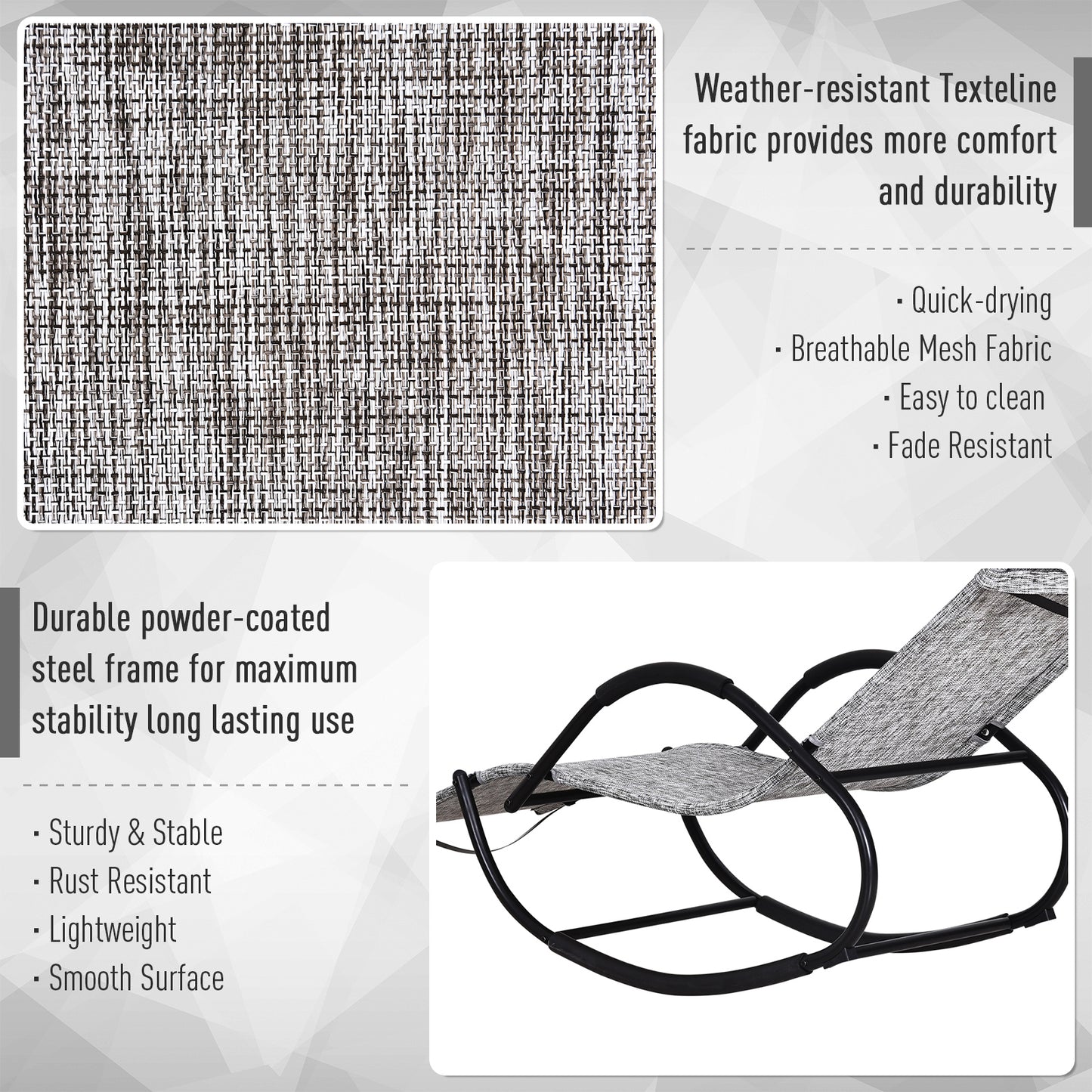 Steel Frame Zero Gravity Rocking Lounge Chair w/ Pillow Grey