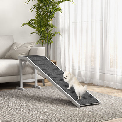 Pet Ramp for Dogs with Non-Slip Carpet and Top Platform - White & Grey