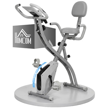 2-in-1 Folding Exercise Bike with 8-Level Magnetic Resistance, Arm Resistance Band, Pulse Sensor, Grey