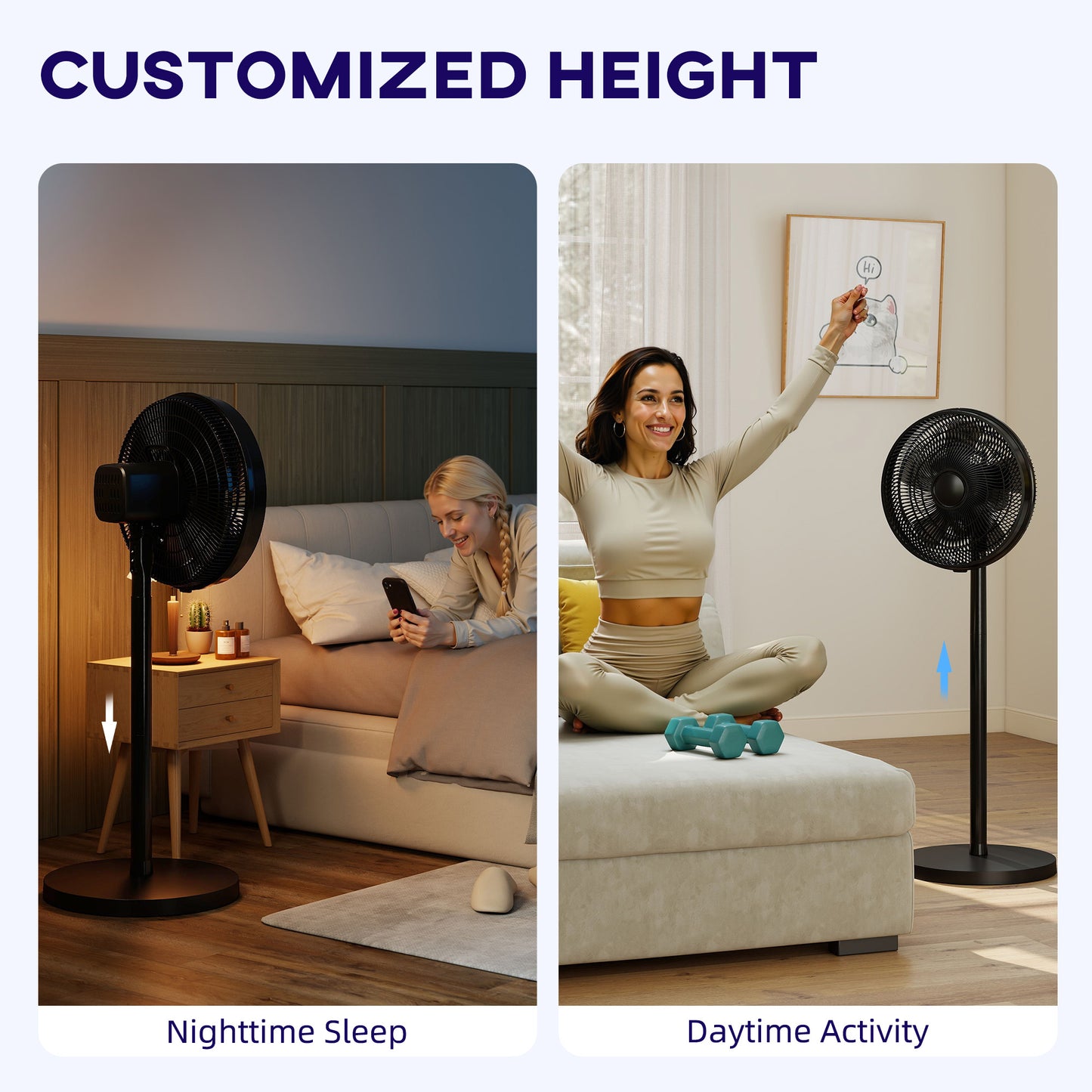 40 cm Standing Fan, Cooling Floor Fan with 80° Oscillating, Adjustable Tilt and Height, 4 Speed, Remote Control, Black