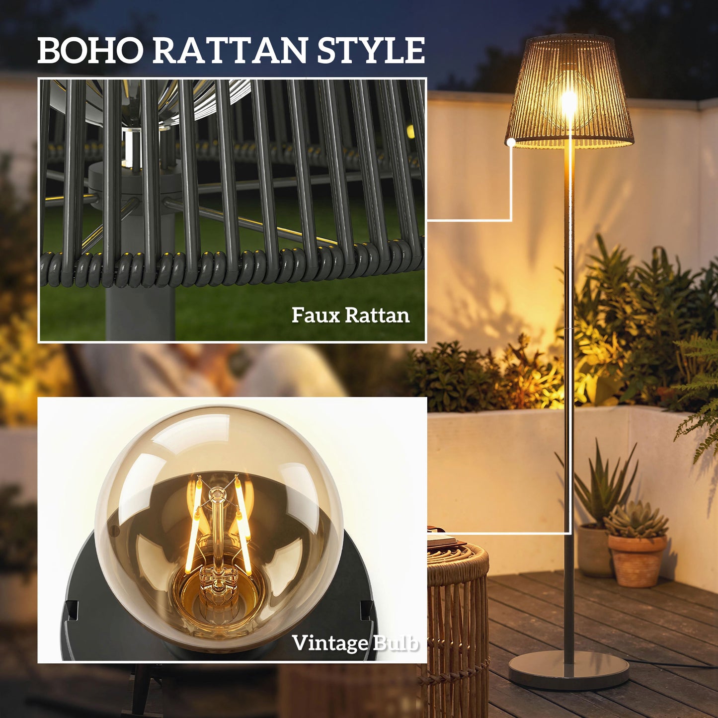 Outdoor Solar Floor Lamp, Adjustable Height Rechargeable Floor Lamp IP44 Waterproof