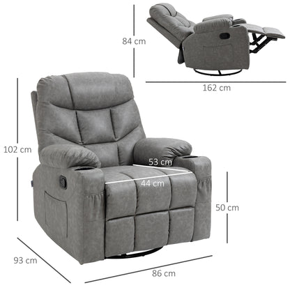 Thick Padded Faux Leather Recliner Armchair - Light Grey