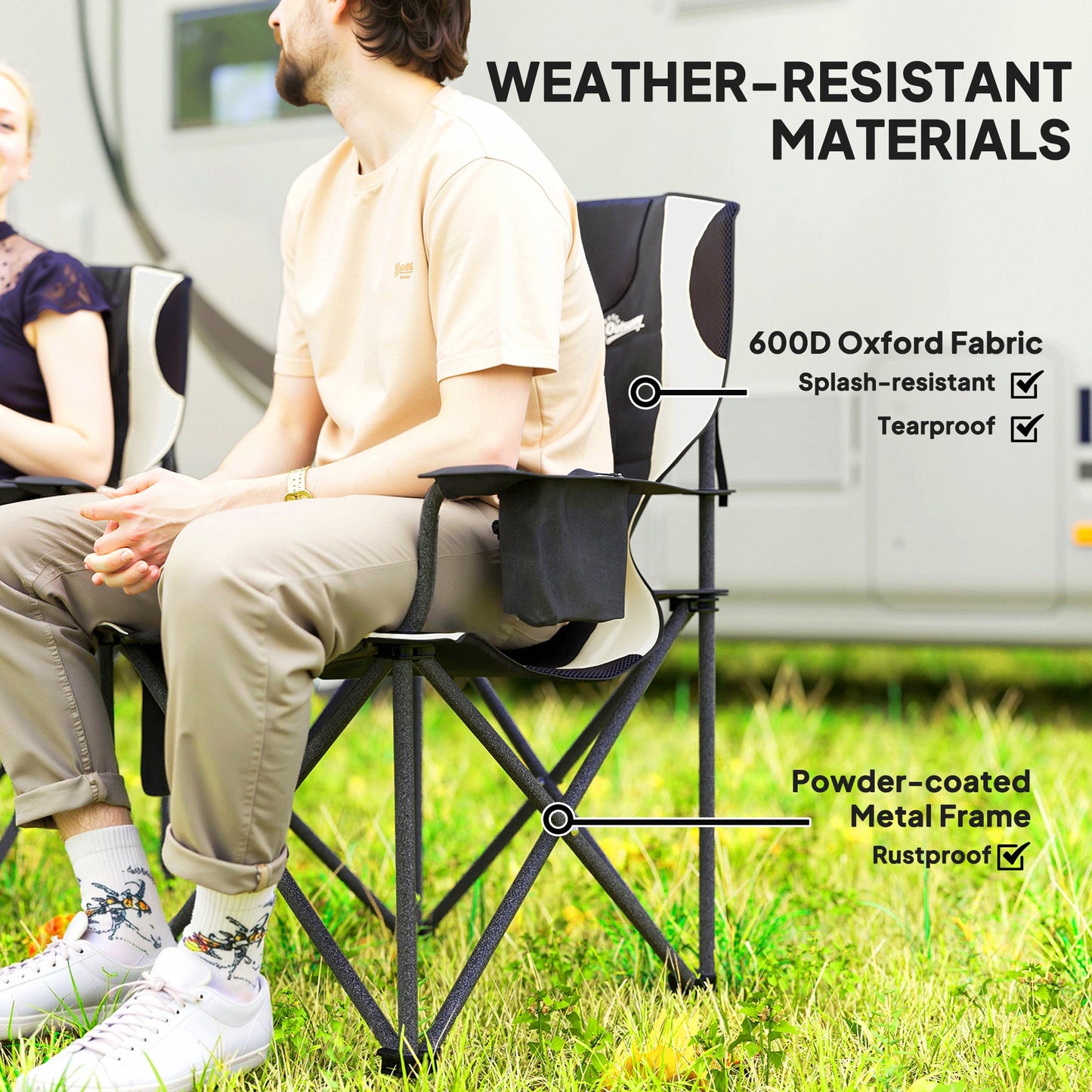 Set of 2 Folding Camping Chairs, Padded Camping Chairs with Adjustable Armrests