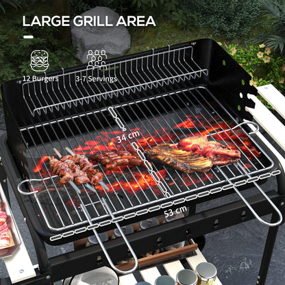 Charcoal Barbecue Grill with Adjustable Grill Height, Portable BBQ Trolley