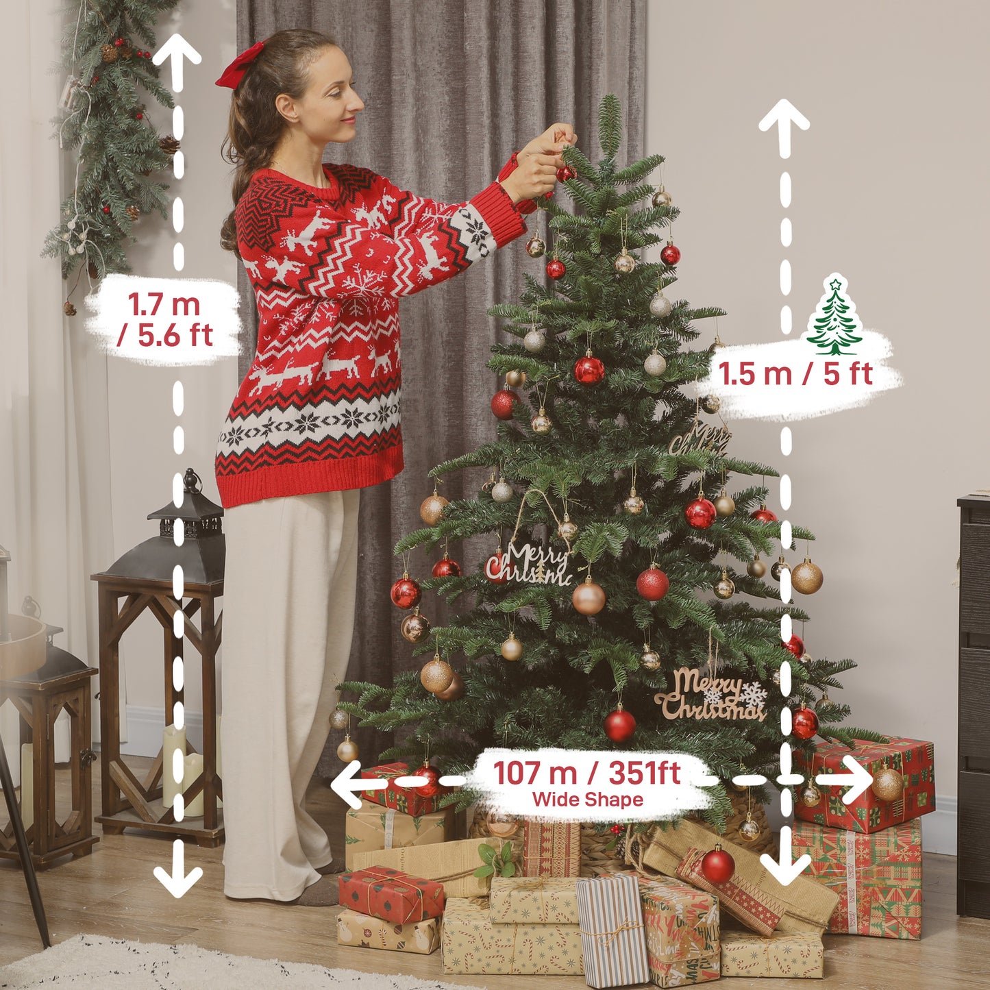 5ft Artificial Christmas Tree with Realistic Branches, Easy Assembly - Green