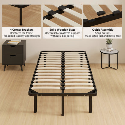 3ft Single Bed Frame, Metal Platform Bed Frame with 2 x 14 Wood Slats, No Box Spring Needed, Underbed Storage, Black