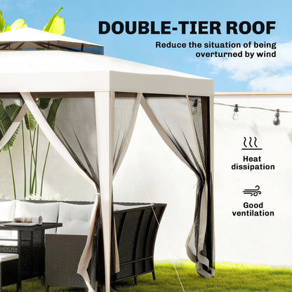 3 x 3 m Gazebo, Netting Party Tent, Patio Canopy Outdoor Event Shelter with Double Tier Roof, Cream White