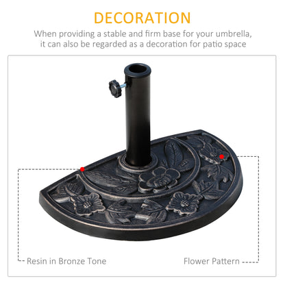 9kg Resin Parasol Base, Half Round Umbrella Stand with Floral Design for Garden, Outdoor, Suitable Umbrella Rod: Ø3.8cm