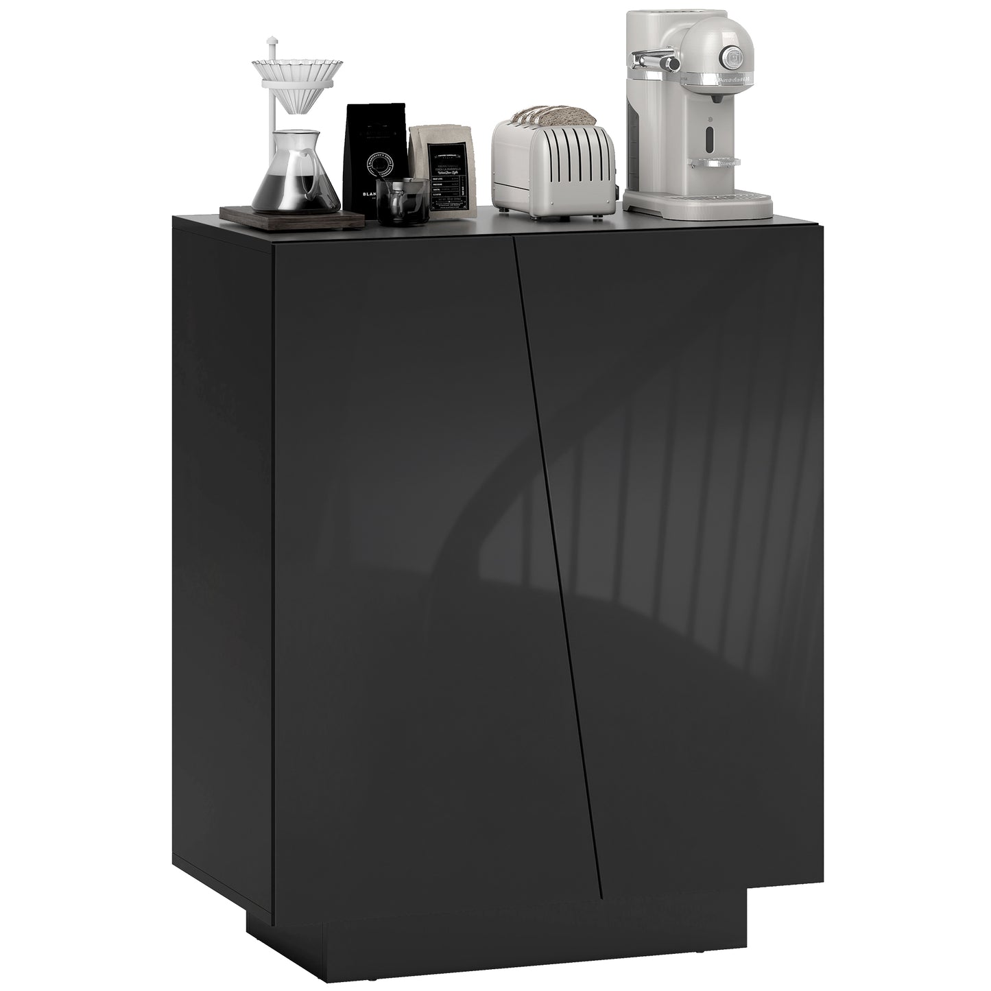 High Gloss Storage Cabinet, Freestanding Storage Cupboard with Adjustable Shelves for Living Room, Bedroom, Hallway, Black
